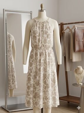 Vivid Aura Neutral Floral Halter Dress